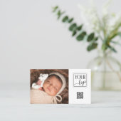 Carte De Visite Photographe photo de logo personnalisé QR Code (Debout devant)