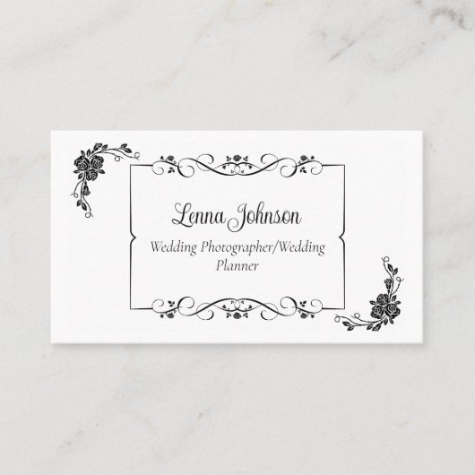 Carte De Visite Photographe/planificateur Mariage noir et blanc (Devant)