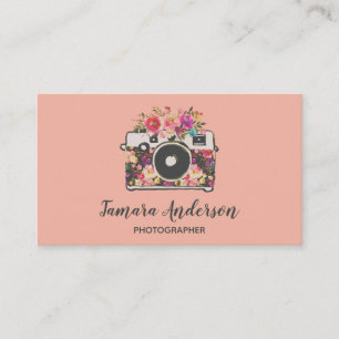 Carte De Visite Photographe professionnel Coral Floral Camera rose