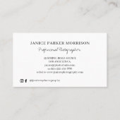 Carte De Visite Photographe professionnel moderne (Dos)