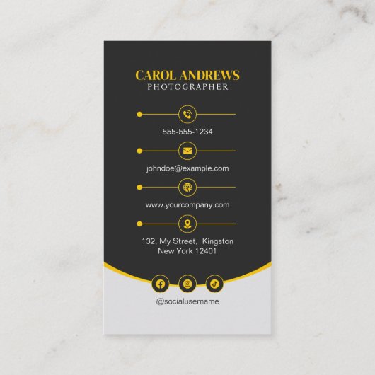 Carte De Visite Photographe professionnel noir et jaune Code QR (Dos)