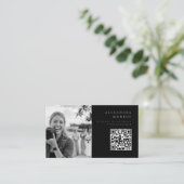 Carte de visite Photographe QR Code Noir & Argent (Debout devant)