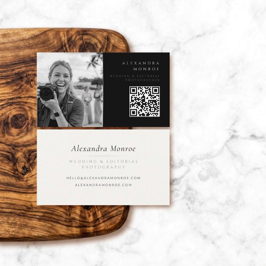 Carte de visite Photographe QR Code Noir & Argent