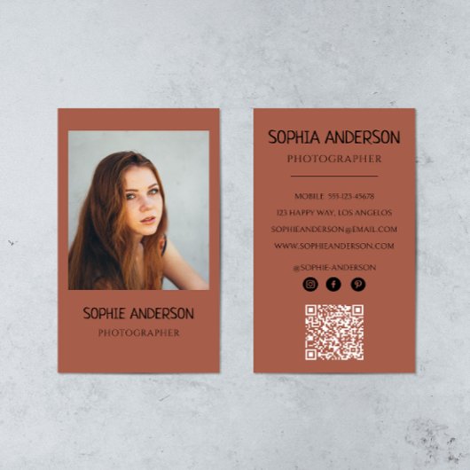 Carte De Visite Photographe Terre cuite avec code QR