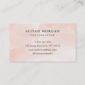 Carte De Visite Photographe Typographie Aquarelle rose pâle (Dos)