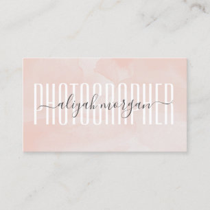 Carte De Visite Photographe Typographie Aquarelle rose pâle