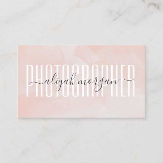 Carte De Visite Photographe Typographie Aquarelle rose pâle (Devant)