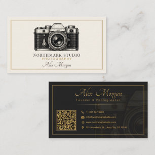Carte De Visite Photographe Vintage Code QR Appareil Photo Luxe