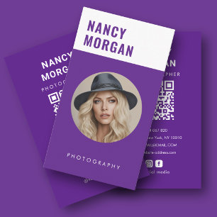 Carte De Visite Photographe Violet Moderne Code QR Photo