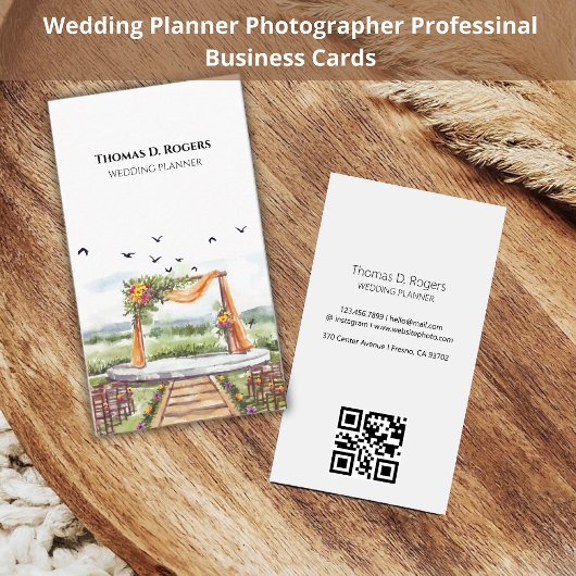 Carte De Visite Photographe Wedding planner aquarelle QR Code