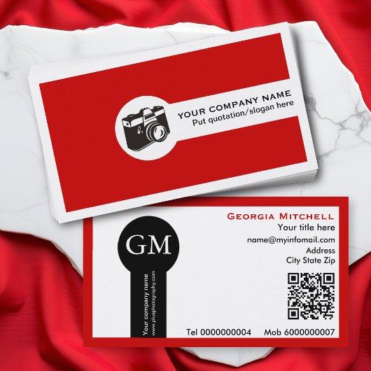 Carte De Visite Photographer camera and QR code red