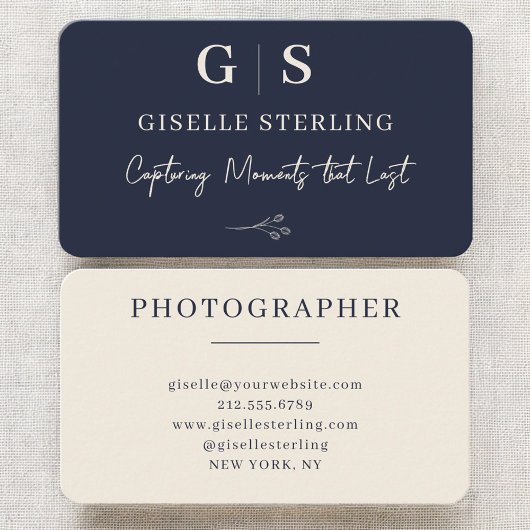 Carte De Visite Photographer Navy Blue Monogram