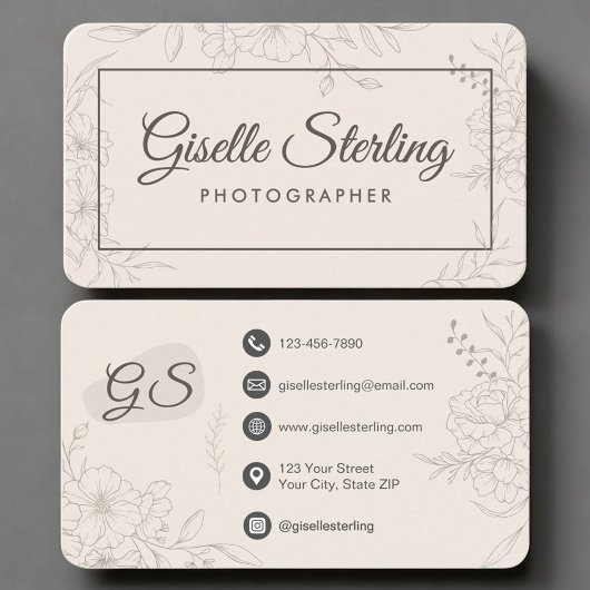 Carte De Visite Photographer Neutral Floral