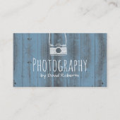 Carte De Visite Photographie Caméra Rustique Dusty Blue Wood (Devant)