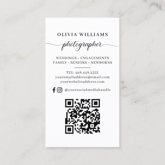 Carte De Visite Photographie code QR (Dos)