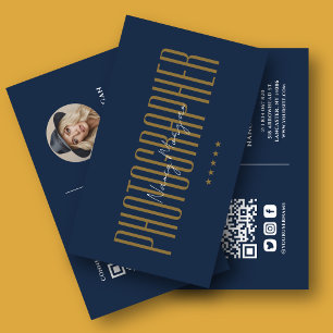 Carte De Visite Photographie Code QR Photo Bleu Nuit Or