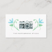 Carte De Visite Photographie de la caméra rétro Fleurs bleues (Devant)