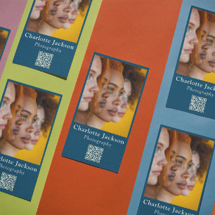 Carte De Visite Photographie décontractée Code Qr Marine Bleu