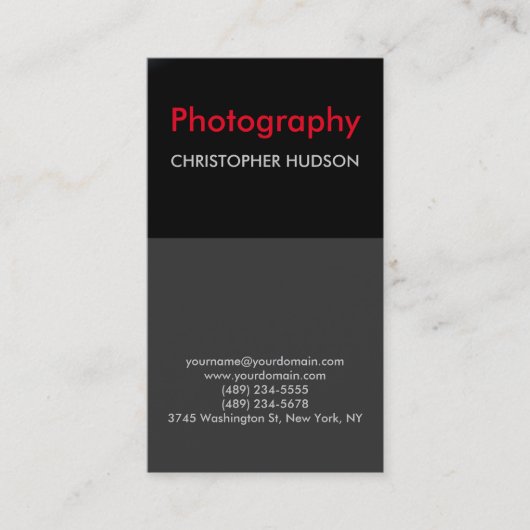 Carte De Visite Photographie exclusive rouge noir gris (Devant)