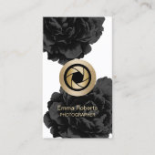 Carte De Visite Photographie florale de noir d'appareil-photo d'or (Devant)