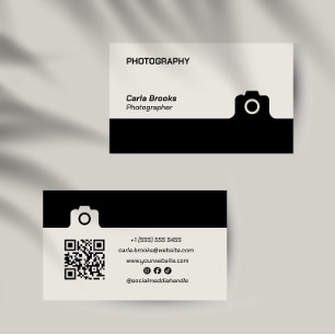 Carte De Visite Photographie minimaliste moderne Code QR Noir Blan