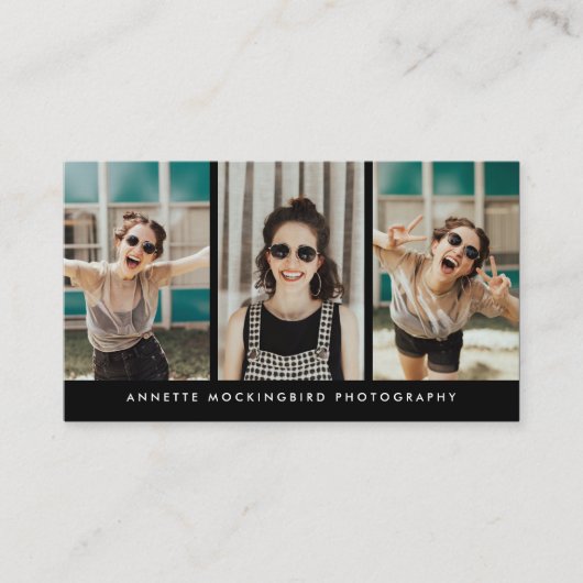 Carte De Visite Photographie moderne à trois photos noir (Devant)