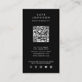 Carte De Visite Photographie moderne simple noir élégant Code QR (Dos)