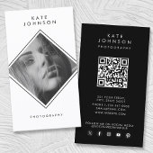 Carte De Visite Photographie moderne simple noir et blanc Code QR