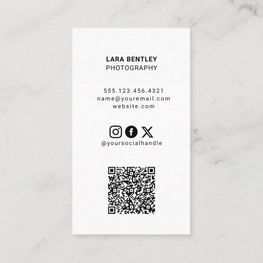 Carte De Visite Photographie moderne style de code QR (Dos)