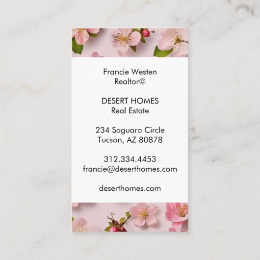 Carte De Visite Photographie Motif à fleurs roses unique (Dos)