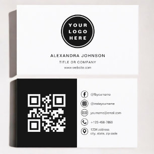 Carte De Visite Photographie noir blanc avec code QR Médias sociau
