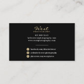 Carte De Visite Photographie noir et or typographie à la mode (Dos)