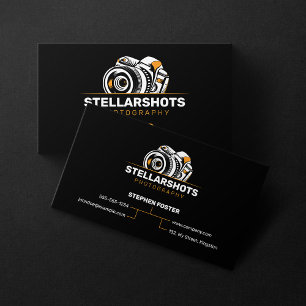 Carte De Visite Photographie Noir & Orange Appareil Photo Photogra