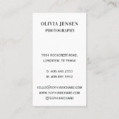 Carte De Visite Photographie professionnelle moderne (Dos)