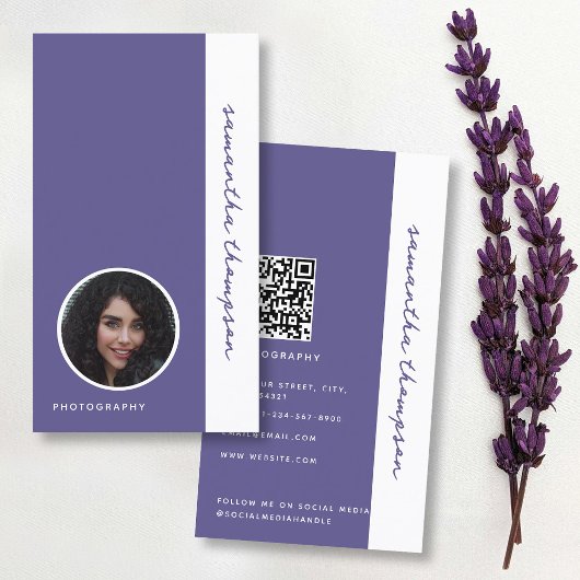 Carte De Visite Photographie professionnelle Purple Bold Script