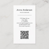Carte De Visite Photographie verticale moderne QR Code Photographe (Dos)