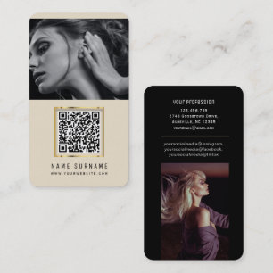 Carte De Visite photos code qr scannable code barre moderne beige