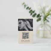 Carte De Visite photos code qr scannable code barre moderne beige (Debout devant)