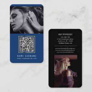Carte De Visite photos code qr scannable code-barres moderne bleu 
