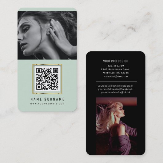Carte De Visite photos code qr scannable code-barres moderne ment (Devant / Derrière)