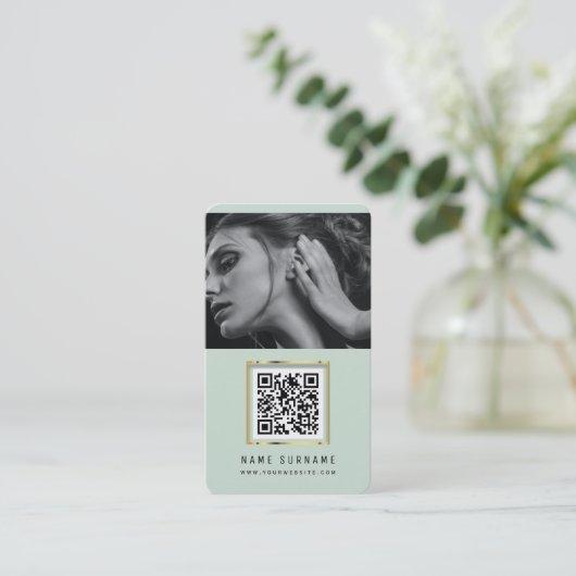 Carte De Visite photos code qr scannable code-barres moderne menth (Debout devant)