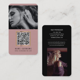 Carte De Visite photos code qr scannable code-barres moderne rose