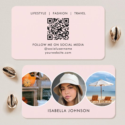 Carte De Visite Photos de profil contemporaines QR Code Blush Rose
