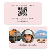 Carte De Visite Photos de profil contemporaines QR Code Blush Rose