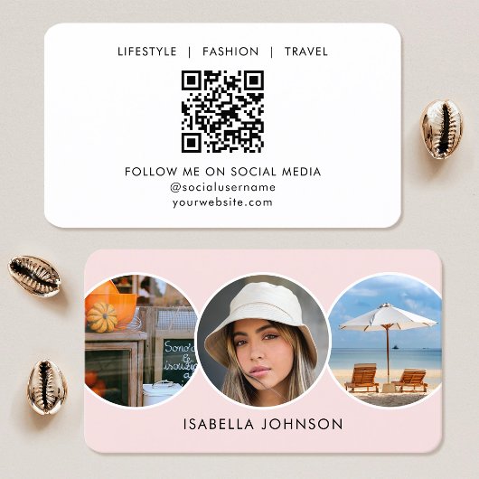 Carte De Visite Photos de profil contemporaines QR Code rose blanc