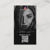 Carte De Visite Photos d'influenceur Noir Blanc Code QR des médias (Devant)