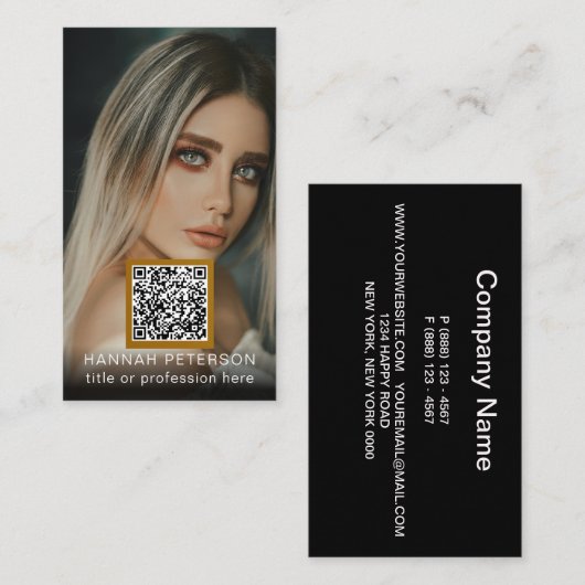 Carte De Visite Photos professionnelles Code QR Moderne or design (Devant / Derrière)