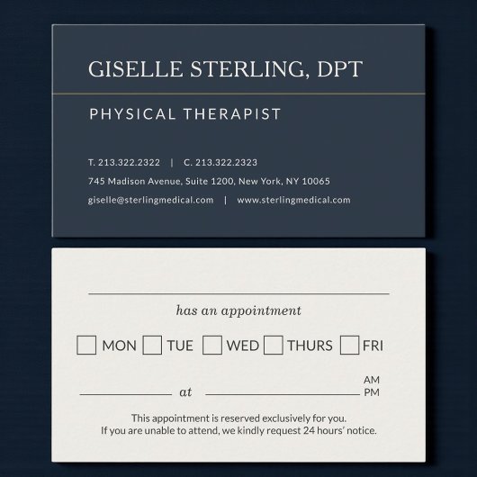 Carte De Visite Physical Therapist Office Appointment Reminder