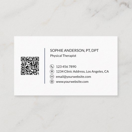 Carte De Visite Physical Therapy Clinic Custom Logo QR Code (Dos)
