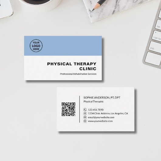 Carte De Visite Physical Therapy Clinic Professional Logo QR